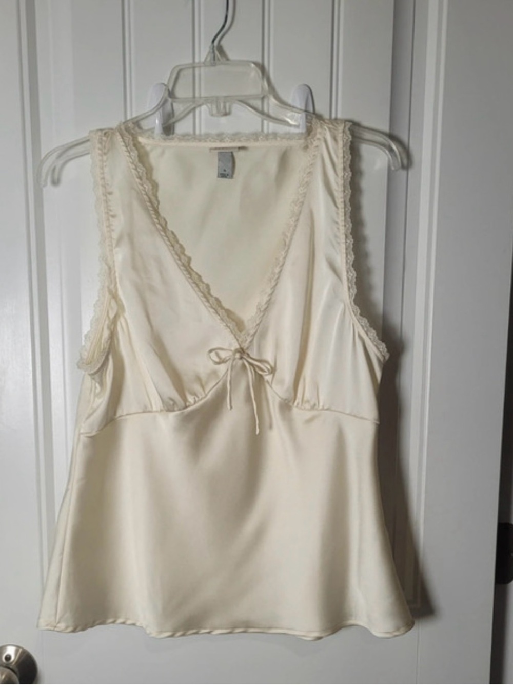 Cream Satin Lace Top with Front Tie